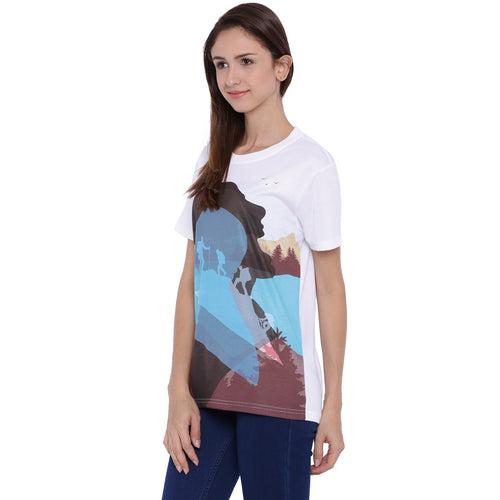 Wolfpack Trekking White Printed Women T-Shirt