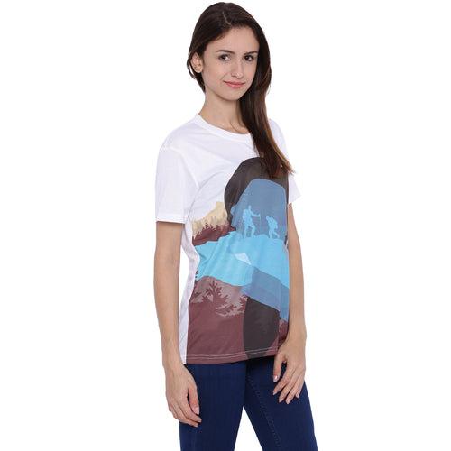 Wolfpack Trekking White Printed Women T-Shirt