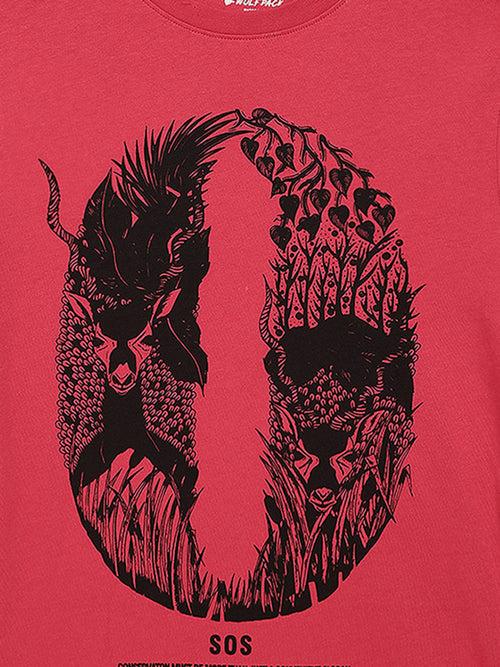 Wolfpack Boys Pink SOS O Black Buck Printed T-Shirt