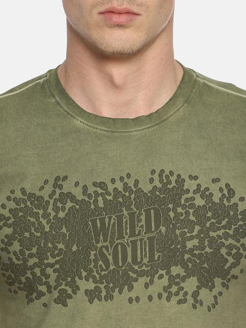 Wild Soul Green Printed Men T-Shirt
