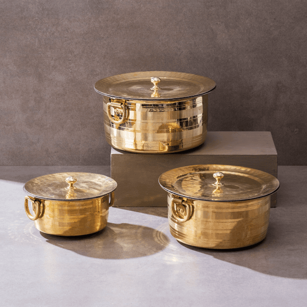 Set of 3 Brass Patilas / Milk Topias (1L, 3L, 5L)