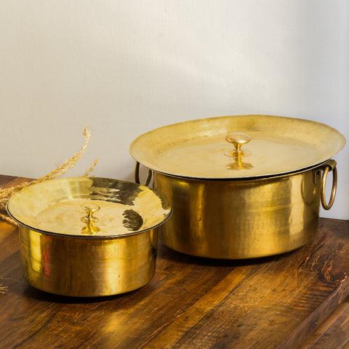 Set of 3 Brass Patilas / Milk Topias (1L, 3L, 5L)