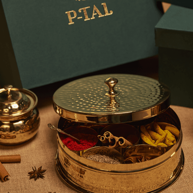 Brass Masala Daani / Spice Box in Gift Box