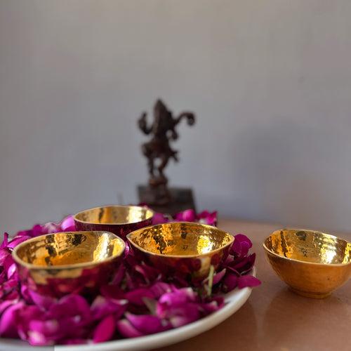 Naav brass diya (set of 4) in Ivory gift box