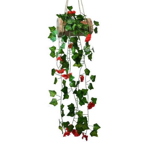 Artificial Flowers Falling Hanging in Wood Buckle Pot (Height 75 cm)