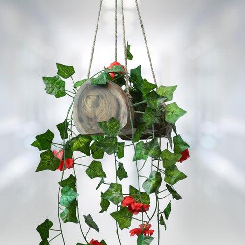 Artificial Flowers Falling Hanging in Wood Buckle Pot (Height 75 cm)