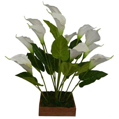 Artificial Flower Calla Lillies in wood square planter