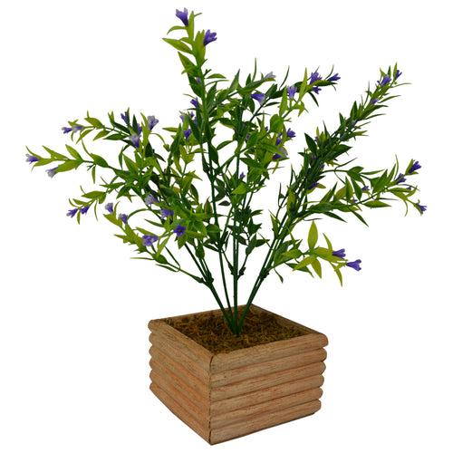 Artificial Spring Flower Bush in Wood Square Pot (Height - 28 cm)