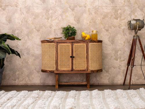 Duraster New York Modern Sheesham Wood Rattan Cabinet #5