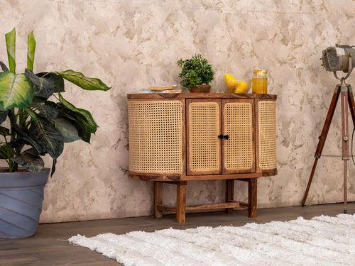 Duraster New York Modern Sheesham Wood Rattan Cabinet #5