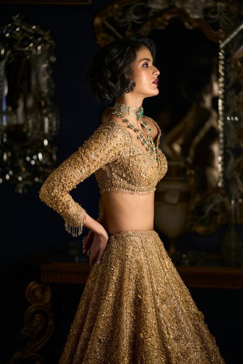 Gold Three-Dimensional Lehenga Set