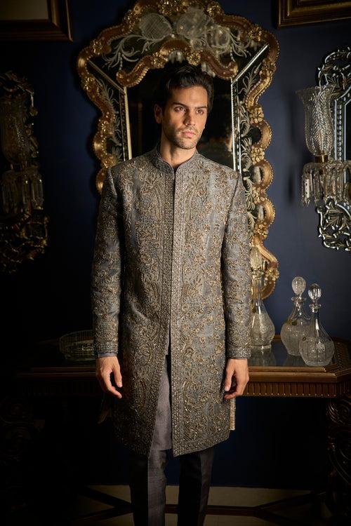 Steel Grey Sherwani Set