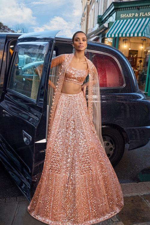 Peach Sequin Lehenga Set