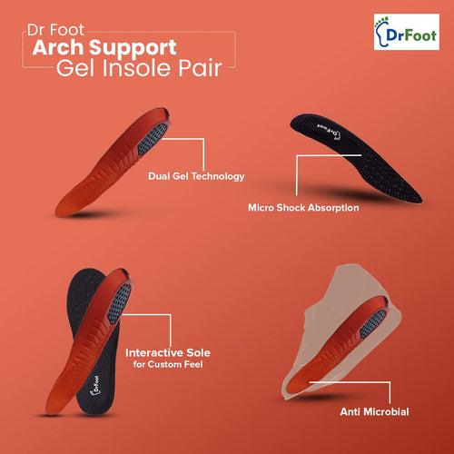 Dr Foot Arch Support Gel Insole Pair | For All-Day Comfort | Shoe Inserts for Flat Feet, High Arch, Foot Pain | Full-Length Orthotics | For Men & Women – 1 Pair (Small Size) (Pack of 2)