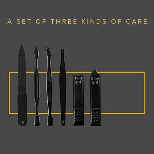 Dr Foot Manicure Set | Professional Grooming Kit, Pedicure Kit | For Men & Women | With Black Leather Travel Case, Yellow – 12 in 1 (Pack of 3)