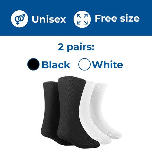 Dr Foot Diabetic & Arthritis Socks | Anti-Microbial and Anti-Odour Socks | Ultra-Soft Cushioned Sole | Premium Combed Cotton | Unisex, Free Size | 2 pairs (Black, White) (Pack of 4)