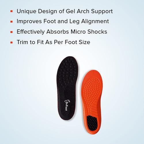 Dr Foot Arch Support Gel Insole Pair | For All-Day Comfort | Shoe Inserts for Flat Feet, High Arch, Foot Pain | Full-Length Orthotics | For Men & Women – 1 Pair (Large Size) (Pack of 3)