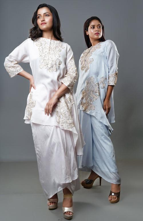 Embellished Top with Dhoti-Pattered Skirt - 1409