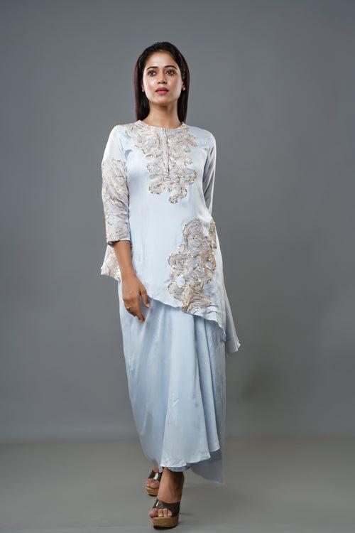 Embellished Top with Dhoti-Pattered Skirt - 1409