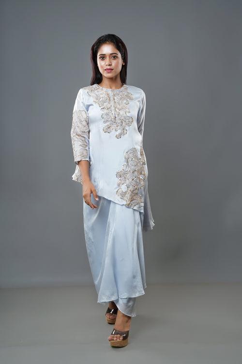 Embellished Top with Dhoti-Pattered Skirt - 1409