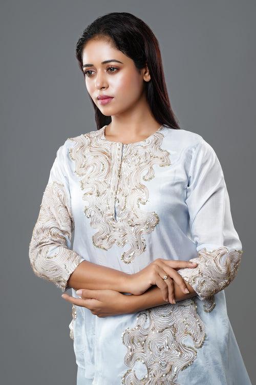 Embellished Top with Dhoti-Pattered Skirt - 1409