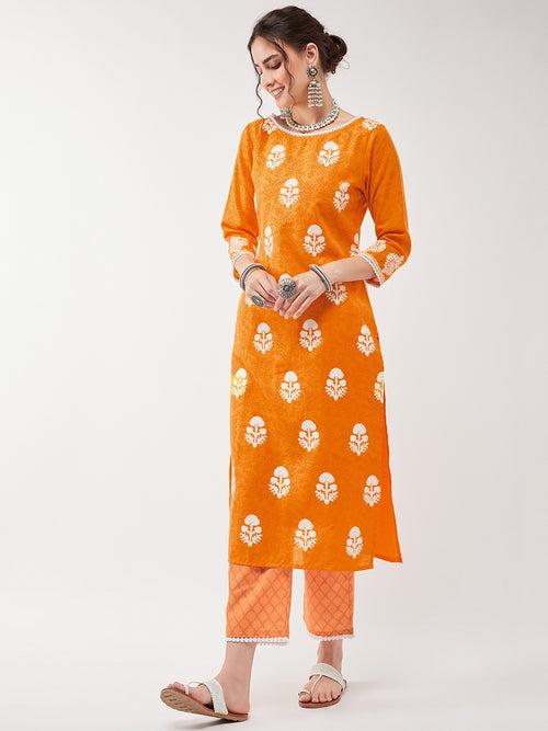 Casual Printed Kurta With Lace Detailed Pant Set
