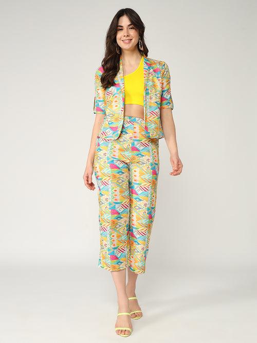 Fusion Quirky Digital Printed Blazer With Pant Set