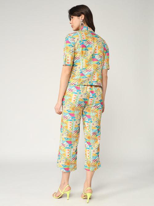Fusion Quirky Digital Printed Blazer With Pant Set