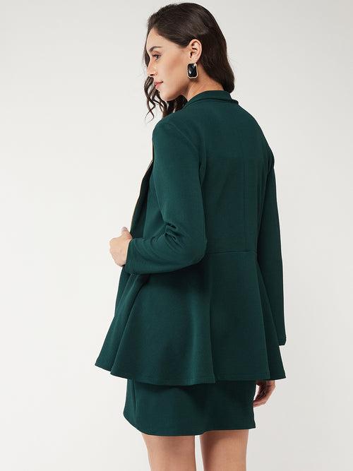 Solid Peplum Blazer With Zipper Lapel