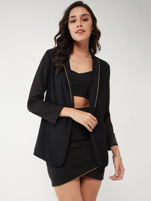 Solid Peplum Blazer With Zipper Lapel