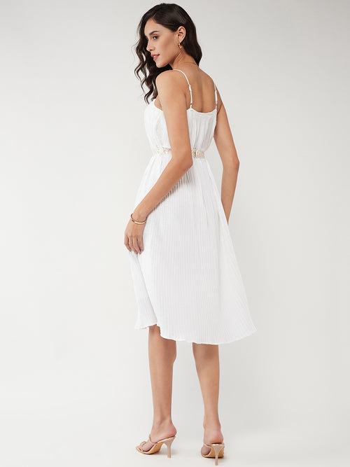 Solid Pleated Strappy Dress