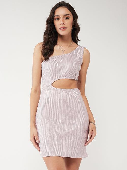 Solid Shimmer Pleated One-Shoulder Dress
