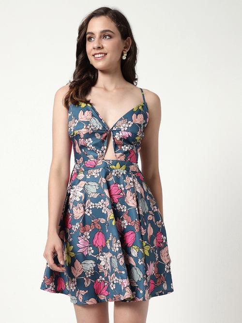 Floral Digital Printed Strappy Dress