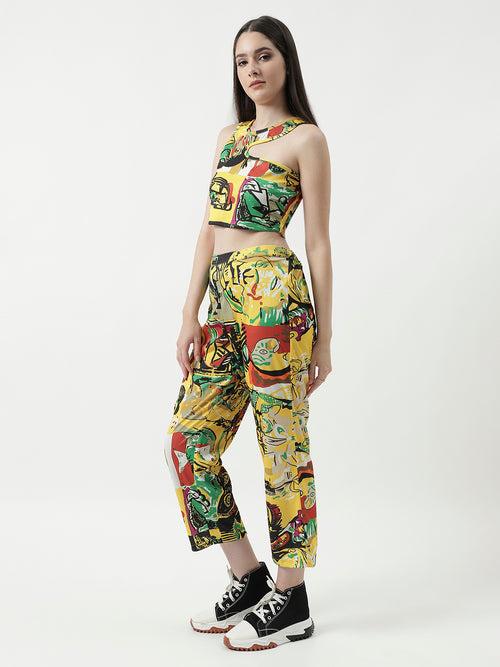 Picasso Inspired Digital Printed Stylish Crop Top With Pant Set