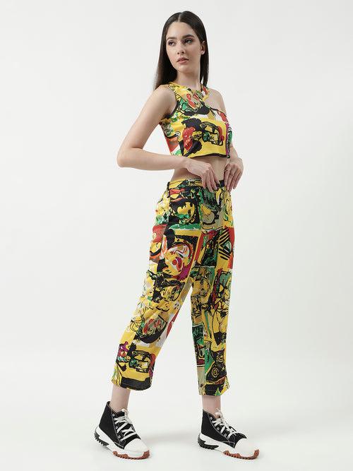 Picasso Inspired Digital Printed Stylish Crop Top With Pant Set