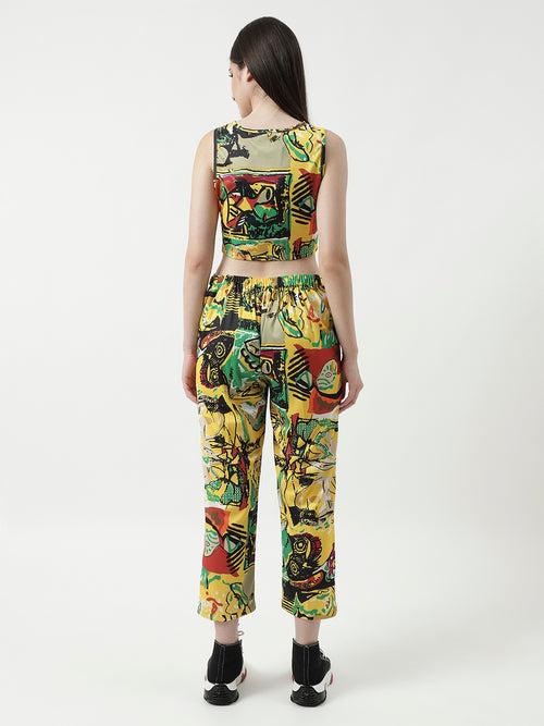 Picasso Inspired Digital Printed Stylish Crop Top With Pant Set