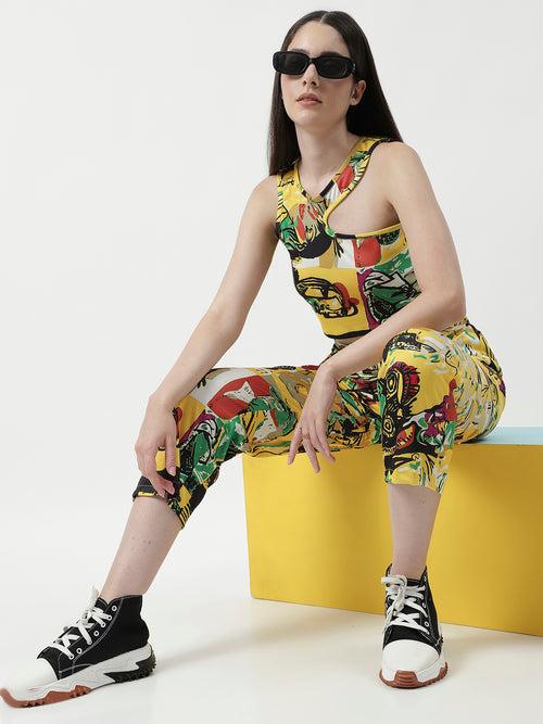 Picasso Inspired Digital Printed Stylish Crop Top With Pant Set