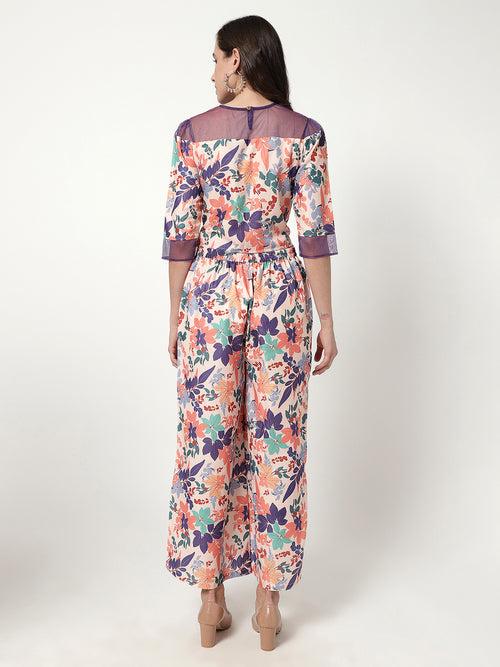 Digital Printed Top With Shimmer Sheer Patch And Matching Pants Set