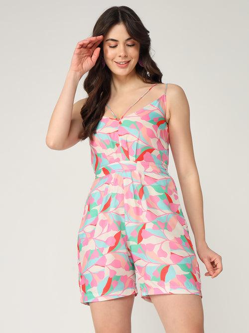 Abstract Digital Printed Strappy Playsuit