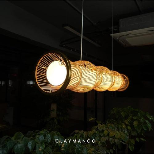 UrbanEscape - Linear Industrial Pendant lamp with Natural Cane/Rattan mesh for Home, restaurants and offices.