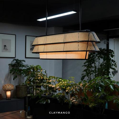 Voyage Linear - Industrial Pendant lamp with Natural bamboo mesh for Home, restaurants and offices.