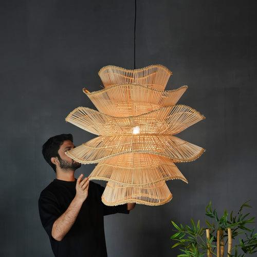 Canyon : Unique handmade Woven Hanging Pendant Light, Natural/Cane Pendant Light for Home restaurants and offices.