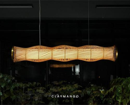 UrbanEscape - Linear Industrial Pendant lamp with Natural Cane/Rattan mesh for Home, restaurants and offices.