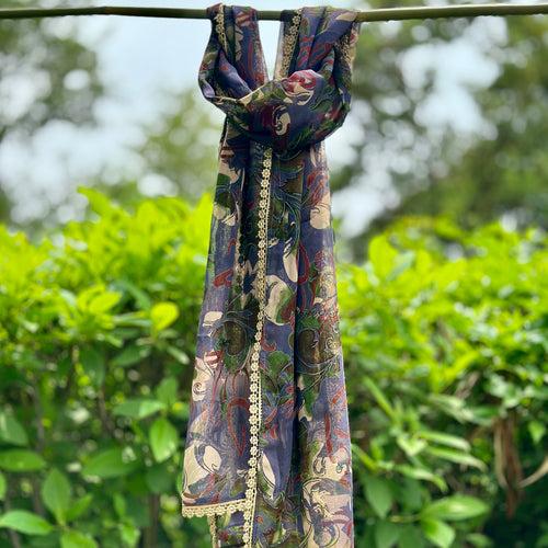 OMVAI Abstract Flora Chiffon Stole - Lavender