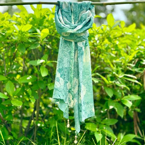 OMVAI Floral Vintage Flora Crepe Stole - Light Teal