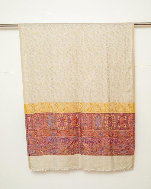 OMVAI Royal Jacquard with Intricate Kashmiri Border Modal Stole Sand