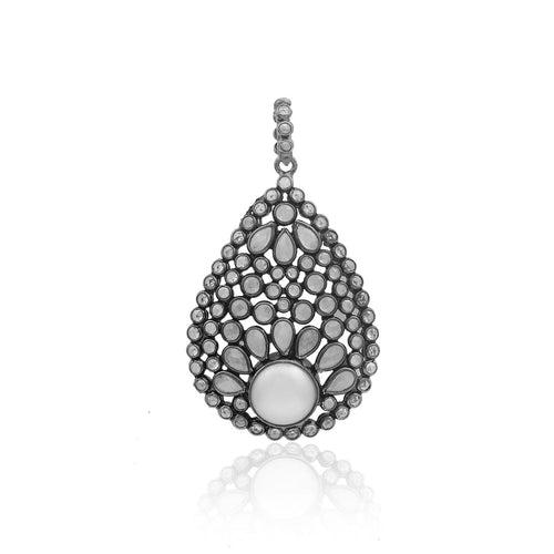 Lustrous  Silver Pendant with Pearls and white Topaz