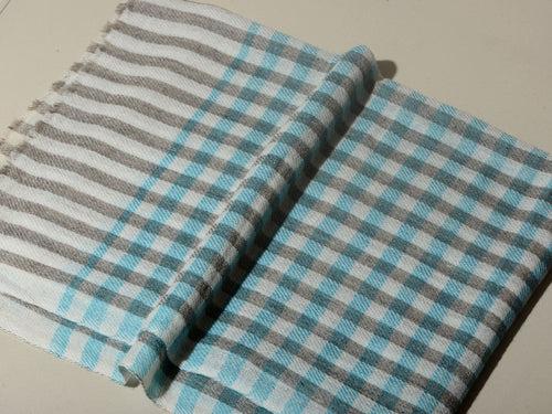 Captain Checks Super Soft Woolen Muffler - Aqua Grey