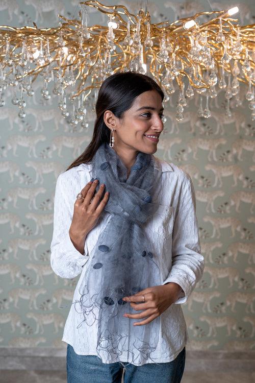 OMVAI Woven Spindles Silk Organza Stole - Steel Grey