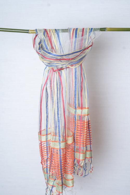 OMVAI Blooming Stripes Multicolor Silk Organza Stole